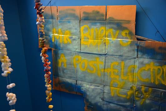 Mr. Burns, a post-electric play—lobby art installation at Studio 1398