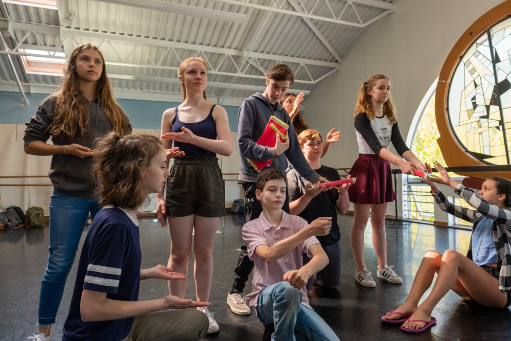 Arts Umbrella Junior Theatre Troupe in rehearsals for Charlie and the Chocolate Factory.