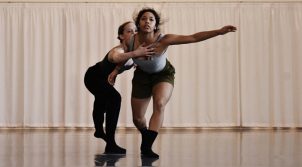 A scene from rehearsals of "We Move in Circles" by Anna Bekirova and Sophie Whittome. Photo by Meilyn Kennedy