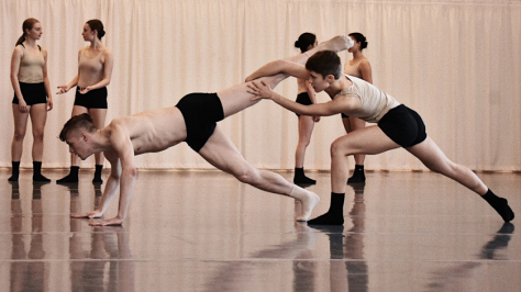 A scene from rehearsals of "Attached to Love" by Jordan Pelliteri and Sophia Shaw. Photo by Meilyn Kennedy